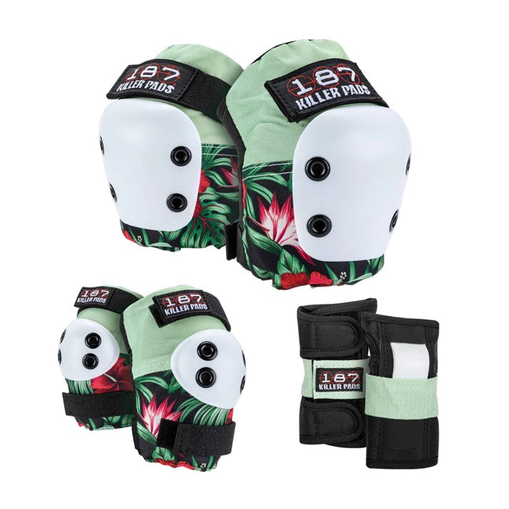 187 Killer Junior Pad Set Hibiscus - Knee Pads / Elbow Pads / Wrist Guards - Lucky Skates