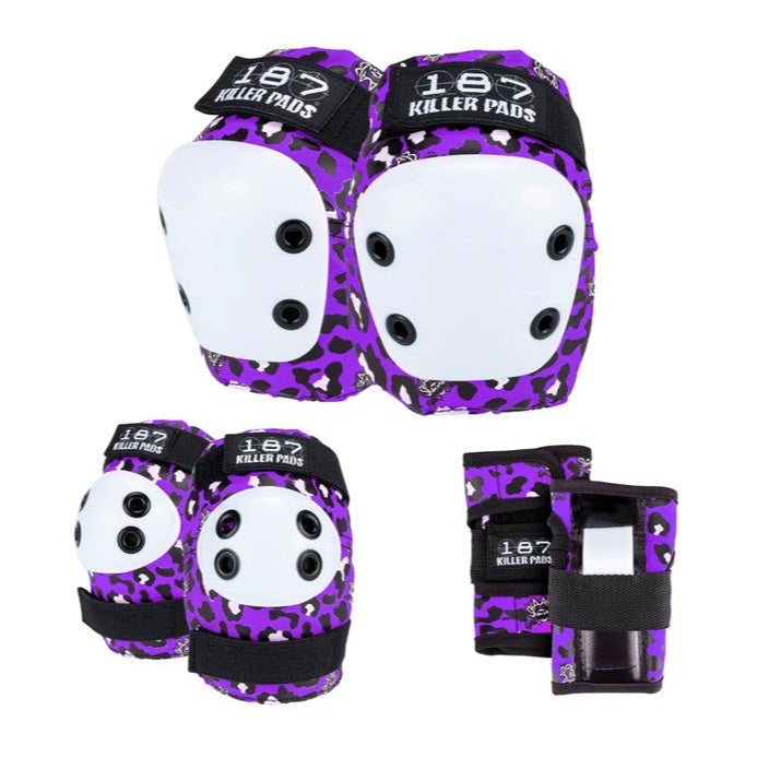 187 Killer Junior Pad Set Purple Leopard - Knee Pads / Elbow Pads / Wrist Guards - Lucky Skates