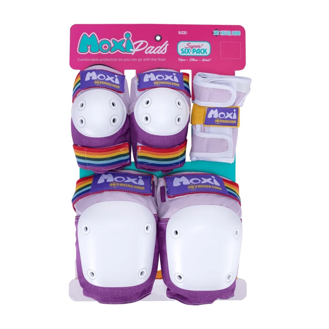 187 Moxi Skates Purple Rainbow Adult Padding Set Lavender - Knee Pads / Elbow Pads / Wrist Guards - Lucky Skates
