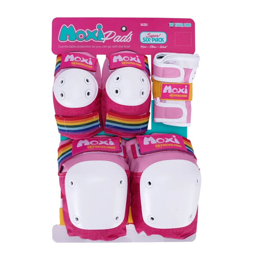 187 Moxi Skates Junior Rainbow Padding Set Pink - Knee Pads / Elbow Pads / Wrist Guards - Lucky Skates