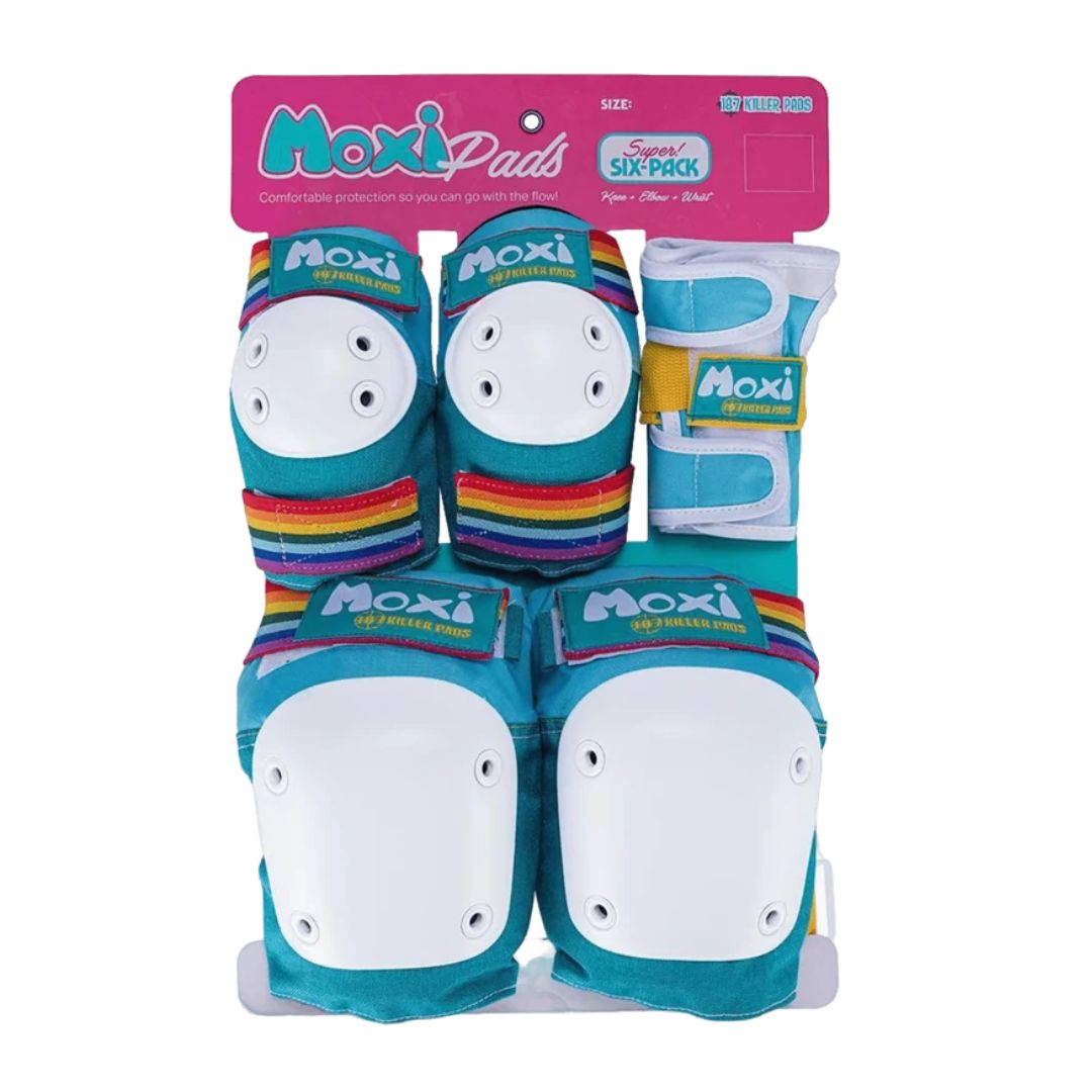 187 Moxi Skates Rainbow Teal Junior Padding Set Jade - Knee Pads / Elbow Pads / Wrist Guards - Lucky Skates