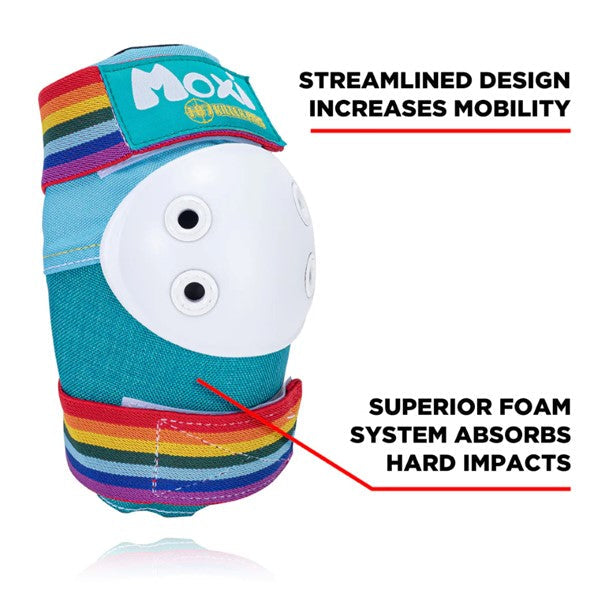 187 Moxi Skates Rainbow Teal Junior Padding Set Jade Elbow Pads Wrist Guards - Lucky Skates