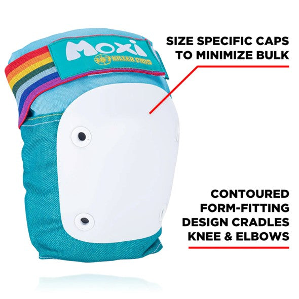 187 Moxi Skates Rainbow Teal Junior Padding Set Jade Knee Pads - Lucky Skates