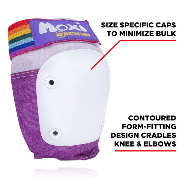 187 Moxi Skates Junior Purple Rainbow Padding Set Lavender Knee Pads - Lucky Skates