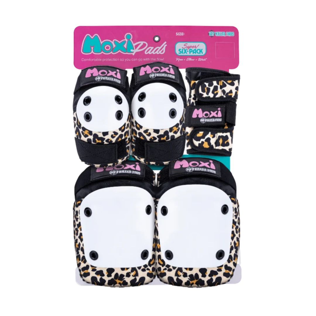 187 Moxi Skates Padding Set Wild Leopard Print Brown Knee Pads Elbow Pads Wrist Guards - Lucky Skates