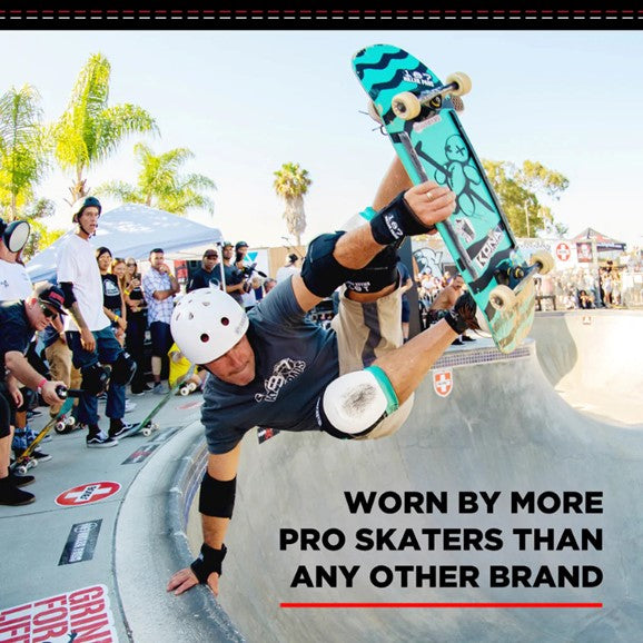 skateboarder wearing 187 black wrist guards