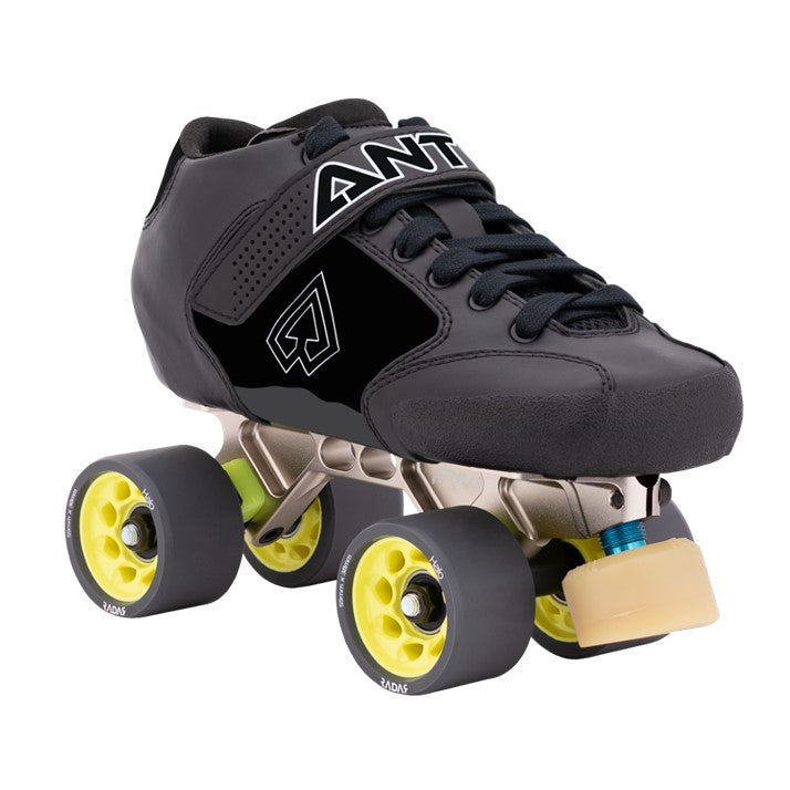 BLACK SPEED SKATES DERBY SKATES WITH YELLOW INDOOR WHEELS