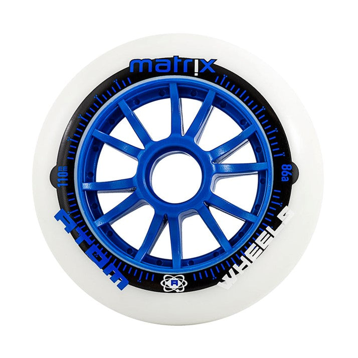 white outdoor 86a inline wheels blue hub