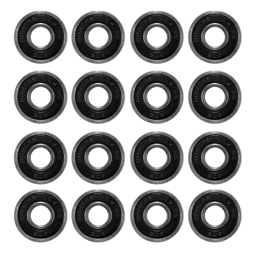 Bones Swiss Black Skate Bearings (16) - Lucky Skates