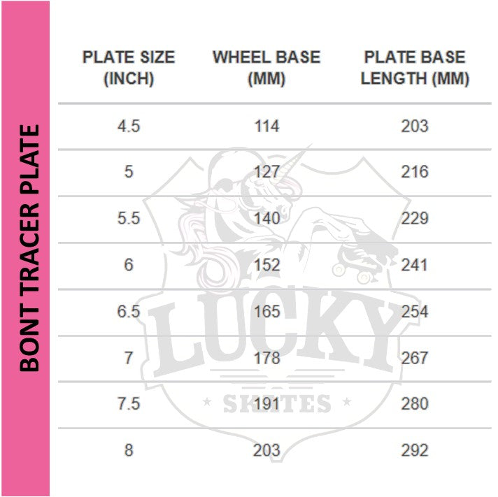 bont tracer size chart 