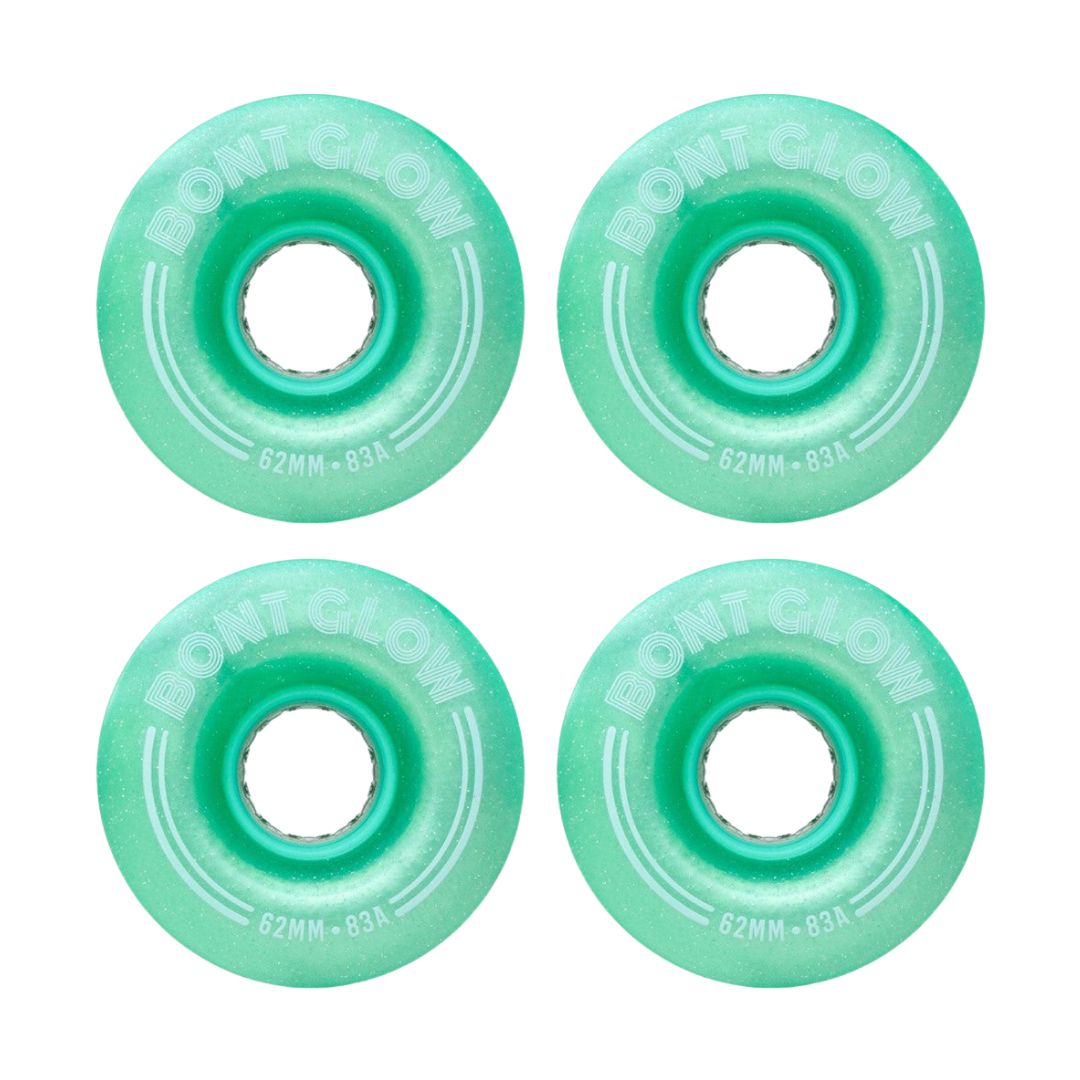 Bont Light Up Glow Misty Teal LED Roller Skate Wheels 62mm 83A 4 Pack - Lucky Skates