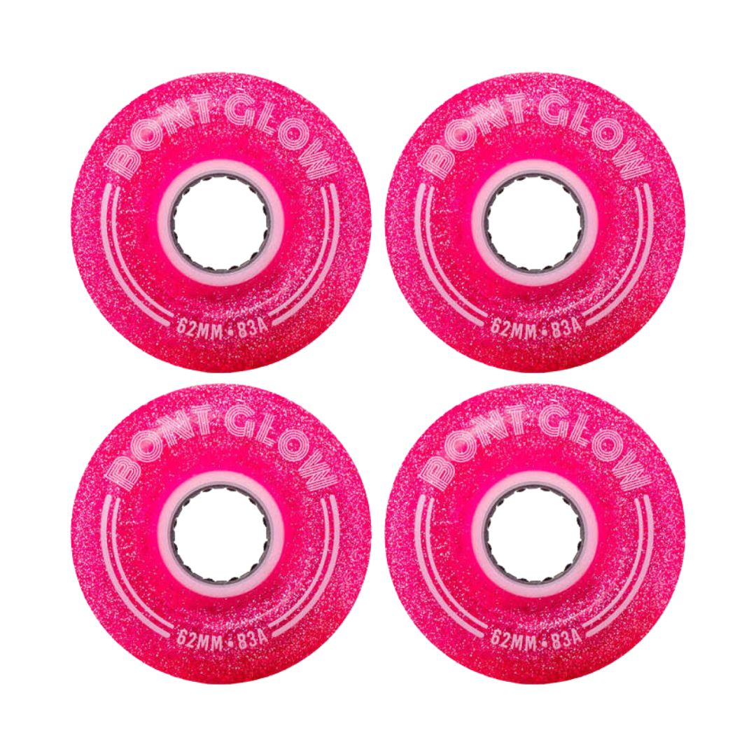 Bont Light Up Glow Love Letter Pink Glitter LED Outdoor Hybrid Roller Skate Wheels 83A 62mm 4 Pack - Lucky Skates