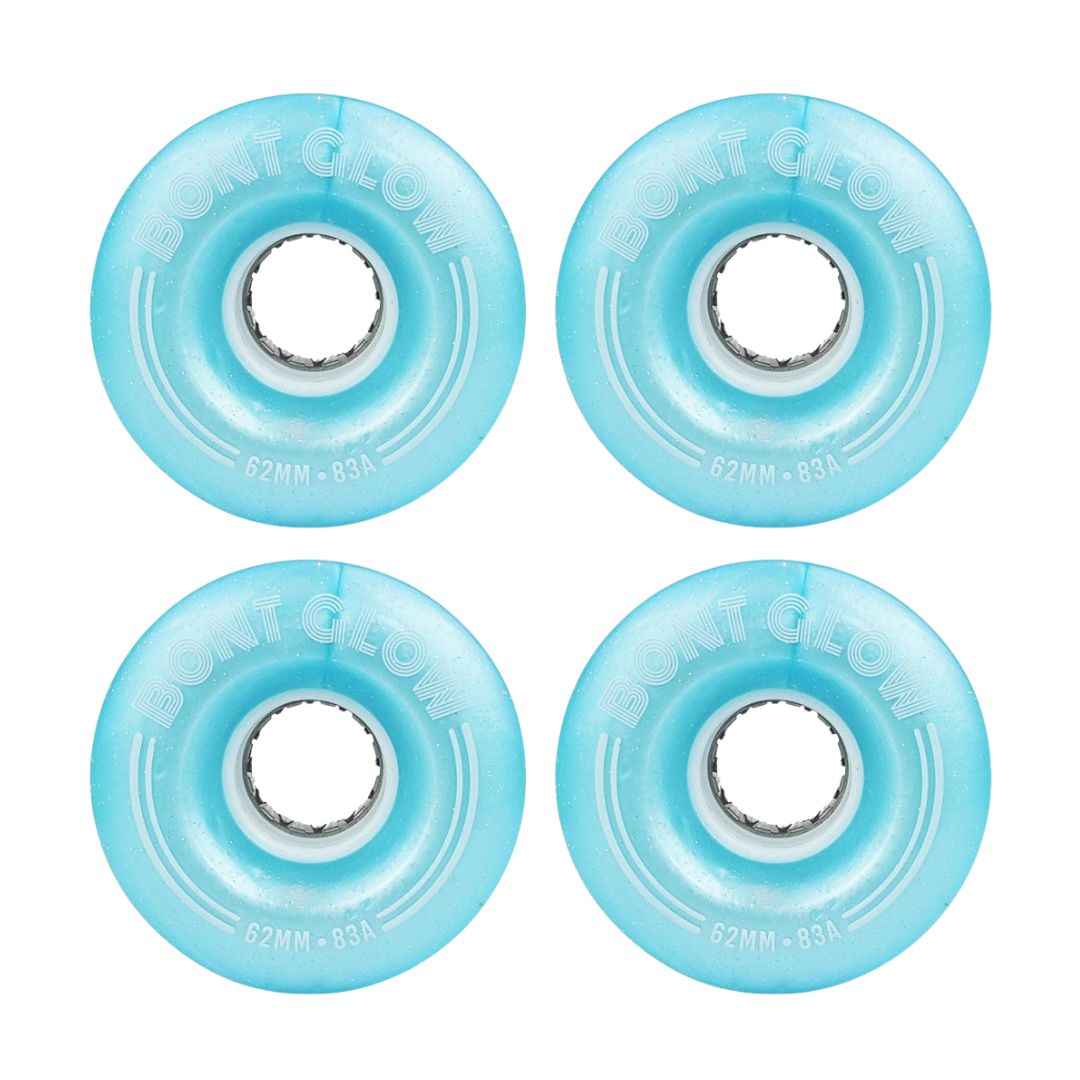 Bont Light Up Glow Tickle Blue LED Roller Skate Wheels Light Blue 83A 62mm 4 Pack - Lucky Skates