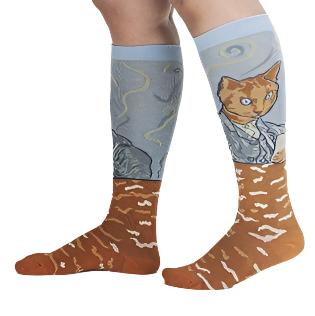 Sock It To Me Cat Van Gogh A Selfie Portrait Knee High Socks - Lucky Skates