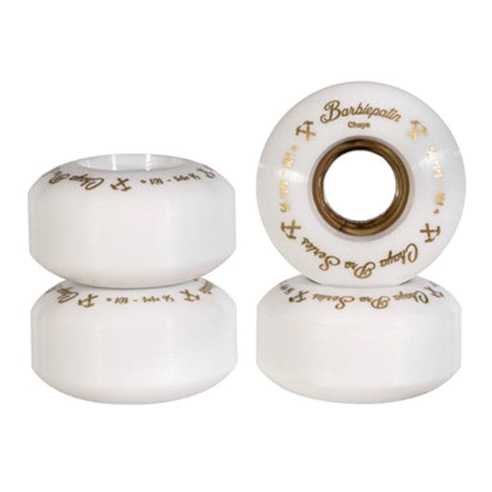 set of 4 chaya white wheels with gold decals and gold hubs