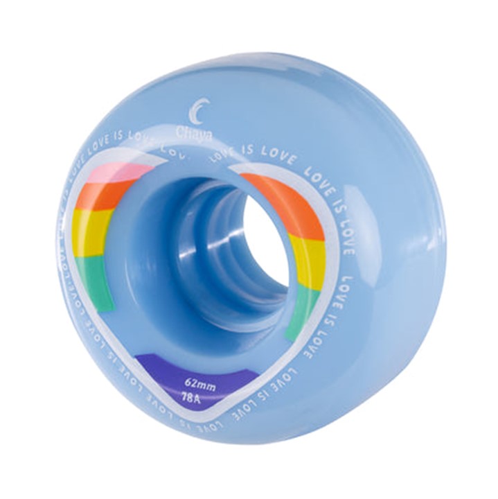 chaya blue 62mm 78a 'love is love' outdoor wheel with rainbow heart decal