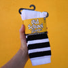 mid calf white socks with 3 black stripes  OLD SCHOOL BABY!