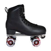 black retro quad roller skates with heel, indoor wheels and jam plug 