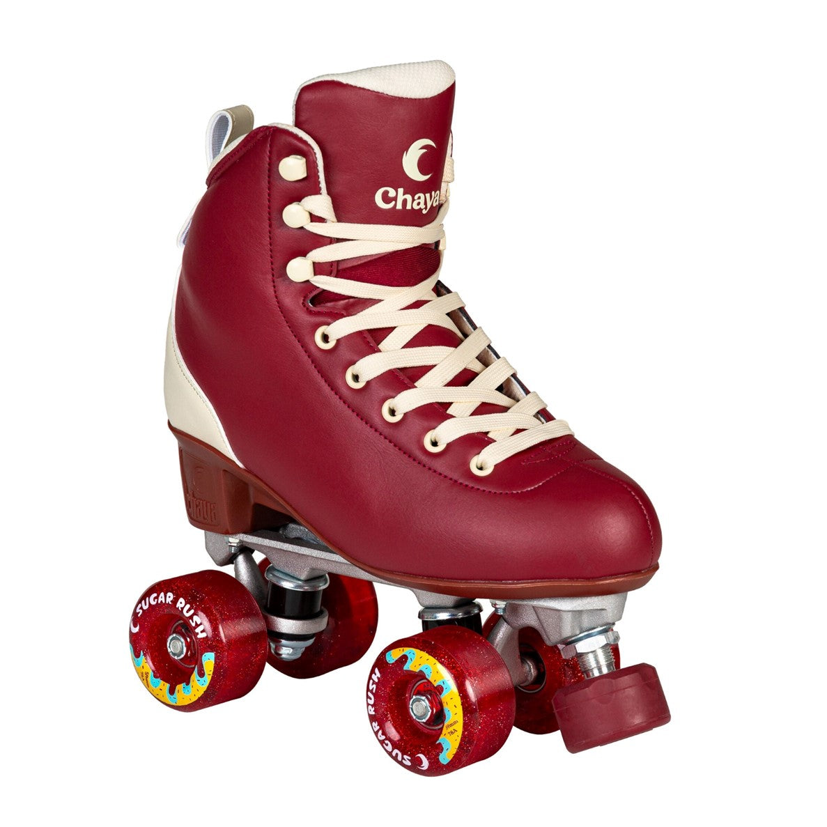 maroon red high top rollerskates 