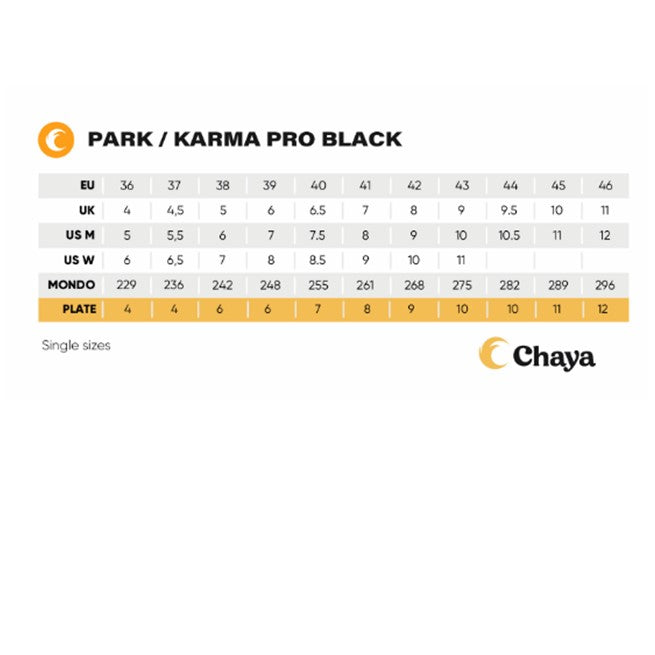 Chaya Karma Pro Black Roller Skates Siza Chart - Lucky Skates