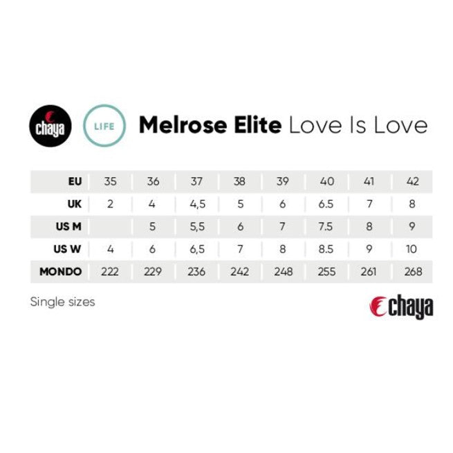 Chaya Melrose Elite Love Is Love Roller Skates Siza Chart - Lucky Skates