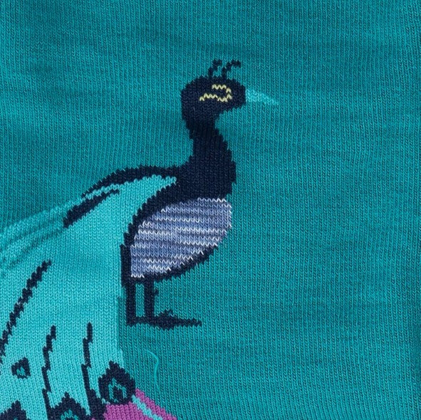 CLOSE UP OF PEACOCK AQUA KNEE HIGH SOCK