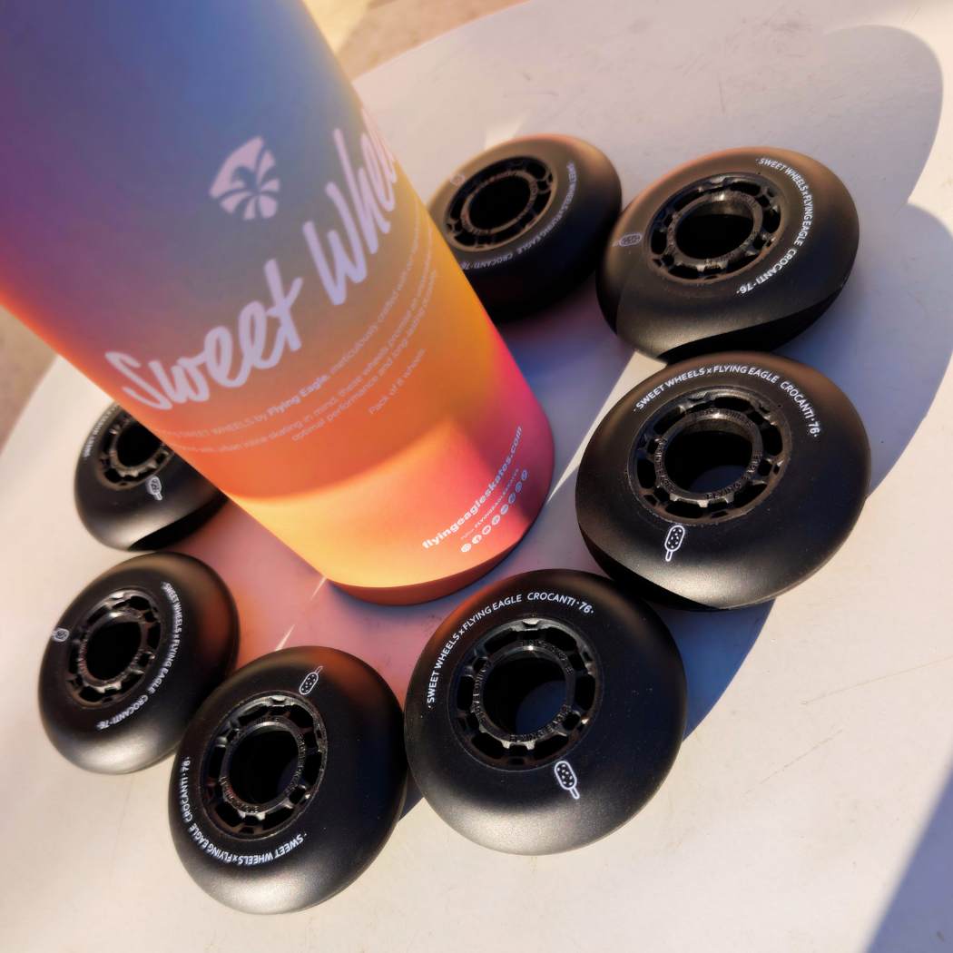 Flying Eagle Crocanti Sweet Inline Skate Rollerblade Wheels 76mm 88A 8 Pack Black - Lucky Skates 