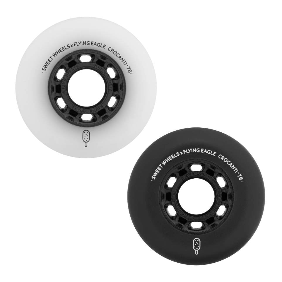 Flying Eagle Crocanti Sweet Inline Skate Rollerblade Wheels 76mm 88A  8 Pack Black White - Lucky Skates 