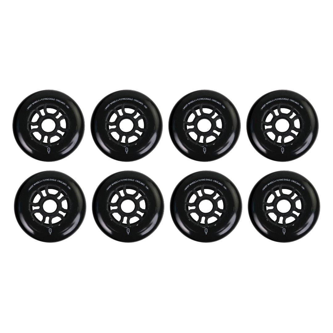 Flying Eagle Crocanti Sweet Inline Skate Speed Wheels Black Cookie 100mm 88A 8 Pack - Lucky Skates