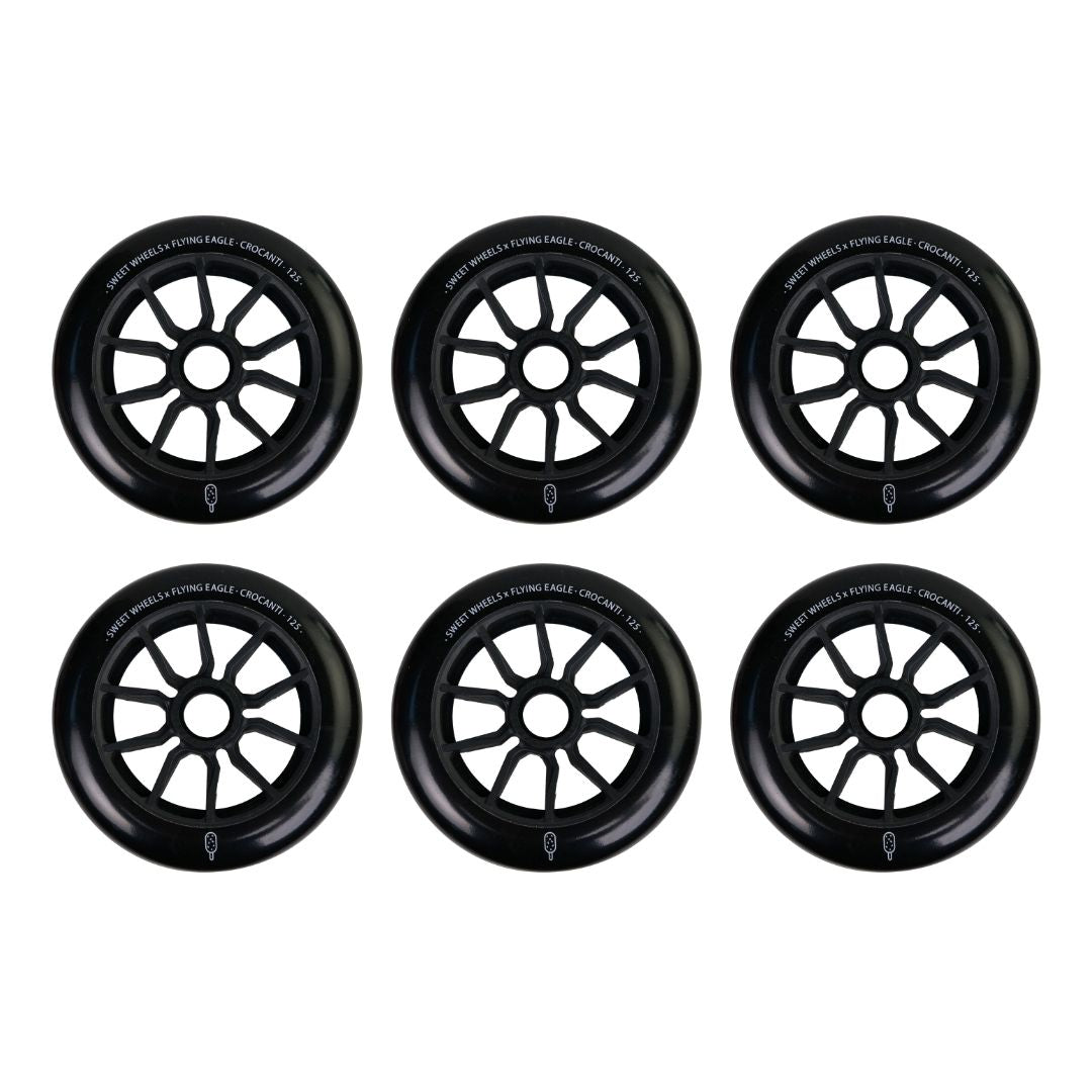 Flying Eagle Crocanti Sweet Inline Wheels Skate Wheels 125mm 88A Black 6 Pack - Lucky Skates 