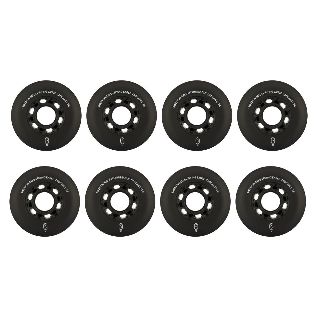 Flying Eagle Crocanti Sweet Inline Skate Rollerblade Wheels 76mm 88A  Black 8 Pack - Lucky Skates 