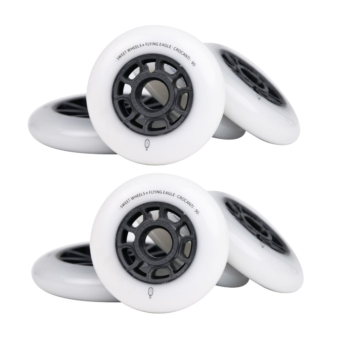 Flying Eagle Crocanti Sweet Inline Skate Wheels 90mm 88A White 8 Pack - Lucky Skates 