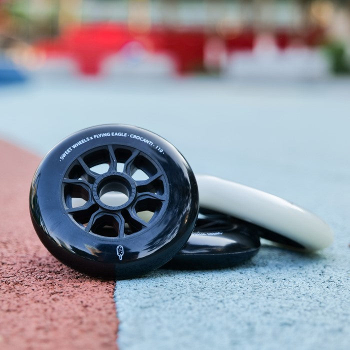 Flying Eagle Crocanti Sweet Inline Tri Skate Wheels 110mm 88A Black White 6 Pack - Lucky Skates 