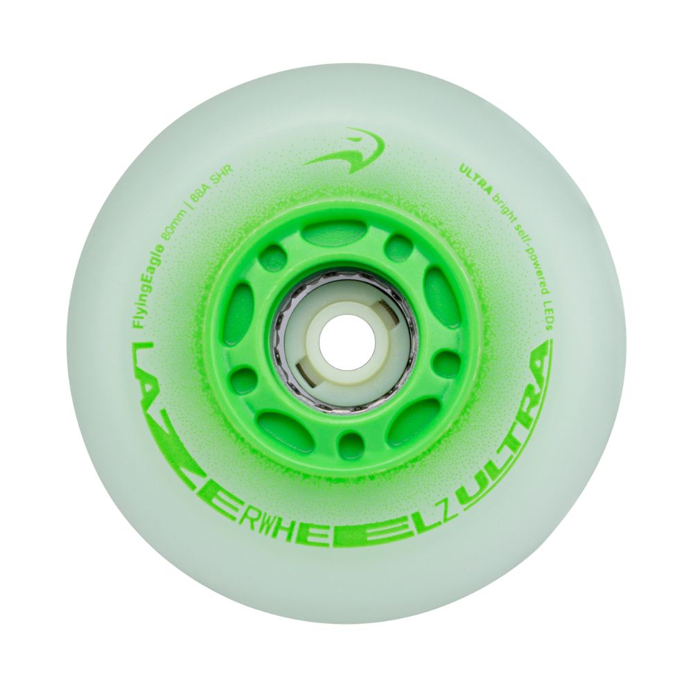 Flying Eagle Light Up LED Lazer Wheels Inline Wheels 88A Green - Lucky Skates 