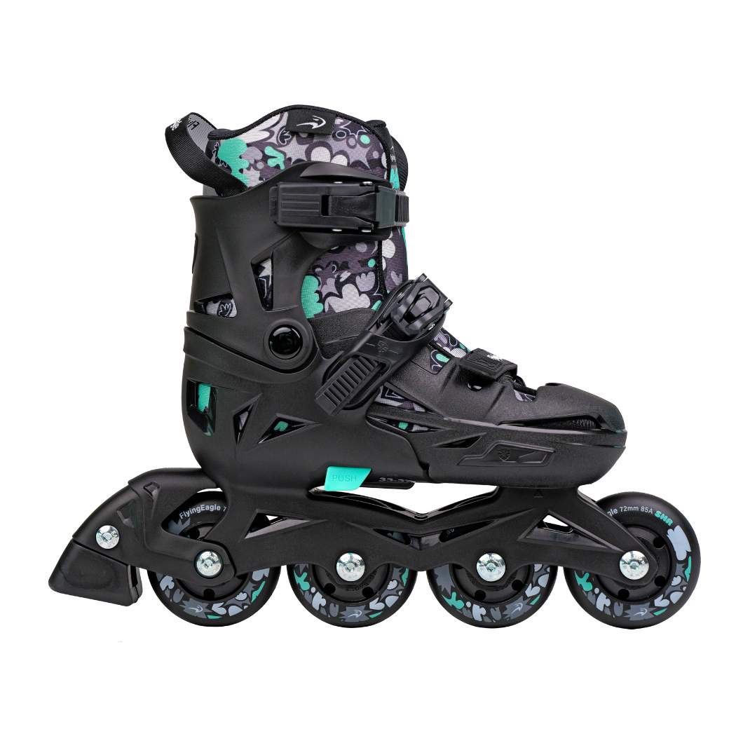 Kids Adjustable Flying Eagle NT2 Nacht Black Teal Inline Skates - Lucky Skates 
