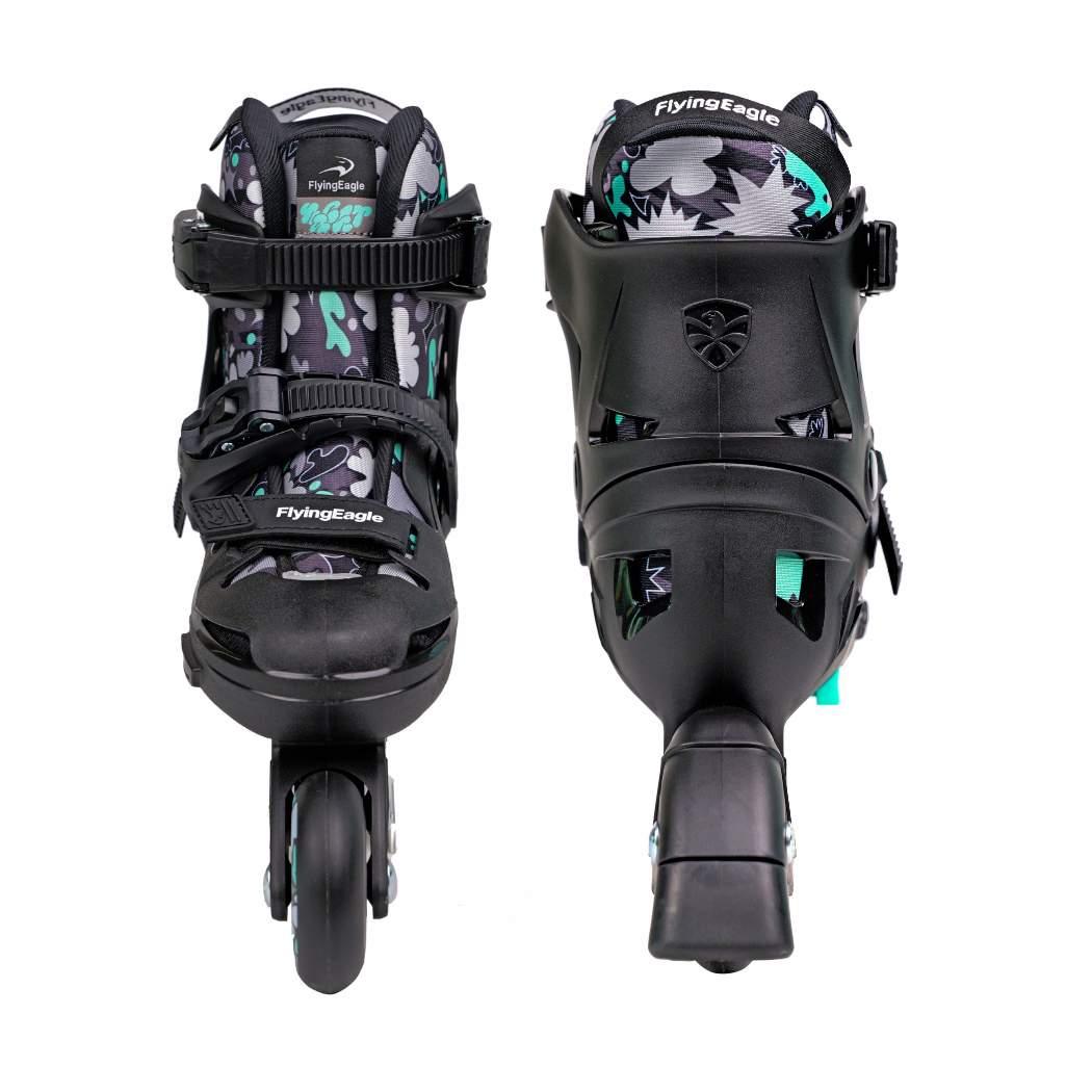 Kids Adjustable Flying Eagle NT2 Nacht  Black Teal Inline Skates - Lucky Skates 