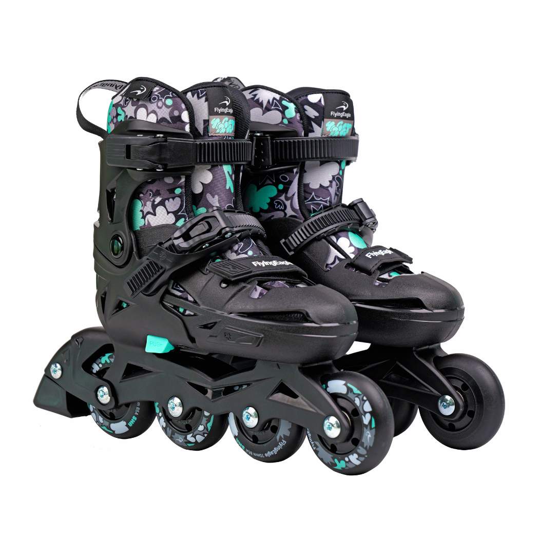 Kids Adjustable Flying Eagle NT2 Nacht Black Teal Inline Skates - Lucky Skates 