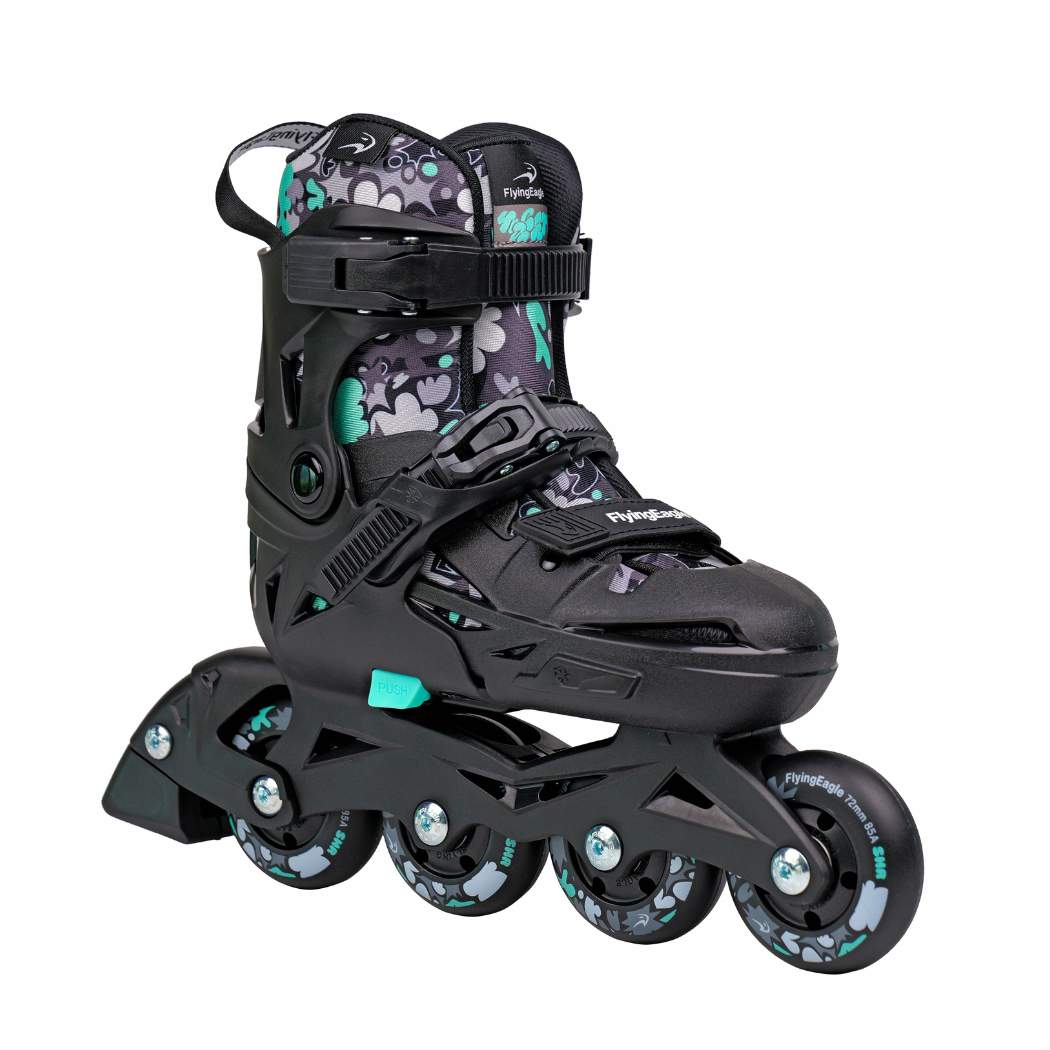 Kids Adjustable Flying Eagle NT2 Nacht Black Teal Inline Skates - Lucky Skates 