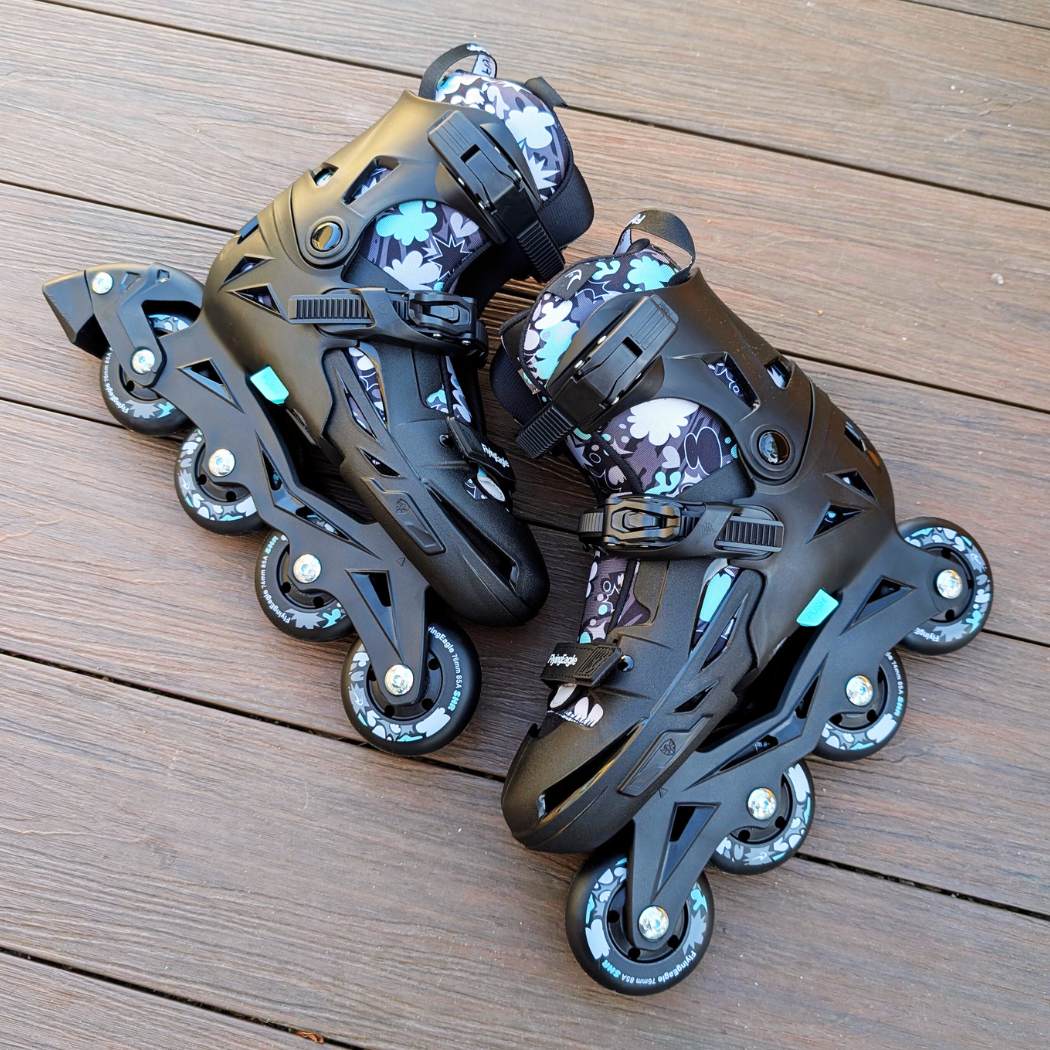 Kids Adjustable Flying Eagle NT2 Nacht Black Teal Inline Skates - Lucky Skates 