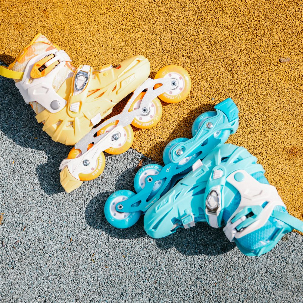 Flying Eagle S5 Pro Buzz Yellow Orange Aqua Children's Adjustable Inline Skates - Lucky Skates 