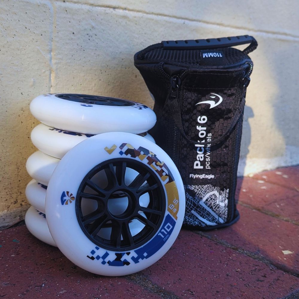 Flying Eagle SHR White Speed Inline Wheels 110mm 85A - 6 Pack - Lucky Skates 