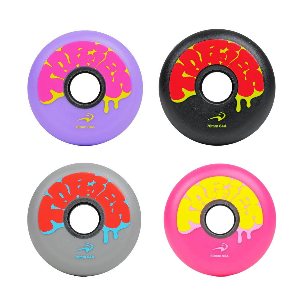 Flying Eagle Taffies Inline Skate Wheels 80mm, 76mm, 72mm 84A  4 Pack Pink, Puplre, Black, Grey - Lucky Skates 