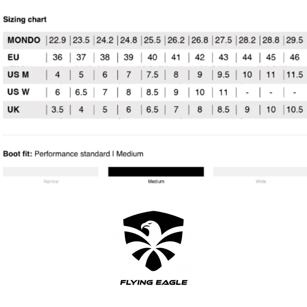 Flying Eagle X5 Shrike Pro Urban Inline Skates Size Chart US UK Mondo - Lucky Skates 