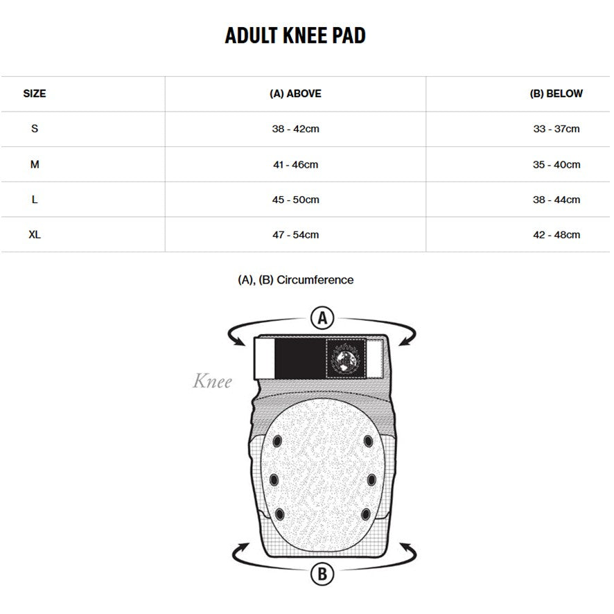 Globe Goodstock Knee Pads Size Chart Measurement - Lucky Skates 