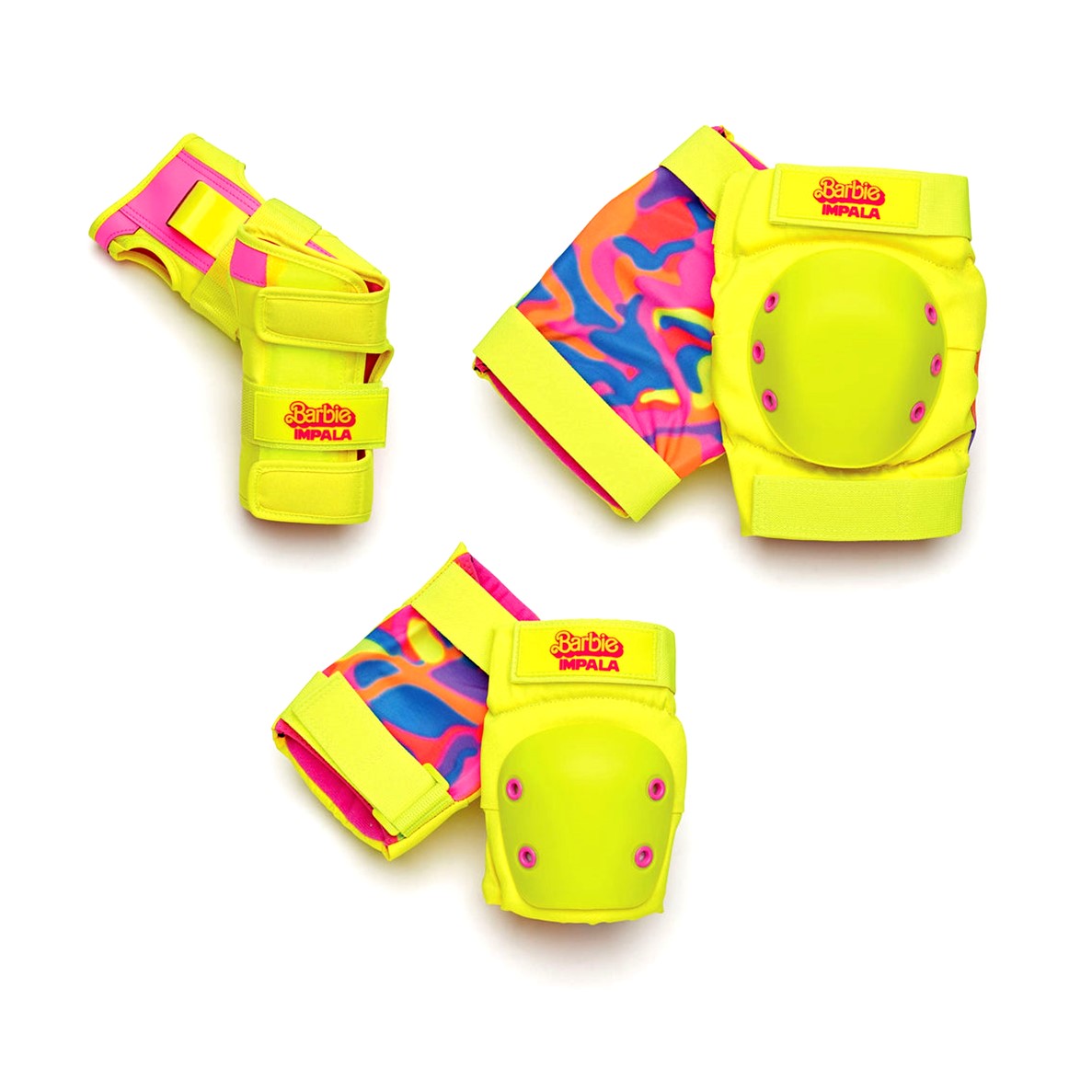 NEON YELLOW AND PINK KNEE PADS ELBOW PAD WRIST GUARDS 