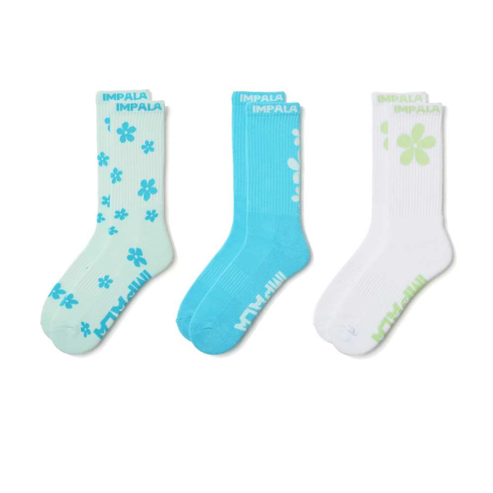 Impala Ditsy Blue Skate Socks 3 pack flowers - Lucky Skates 