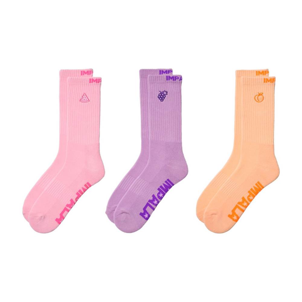 Impala Fruit Skate Socks 3 Pack Pink, Purple, Apricot - 3 pack