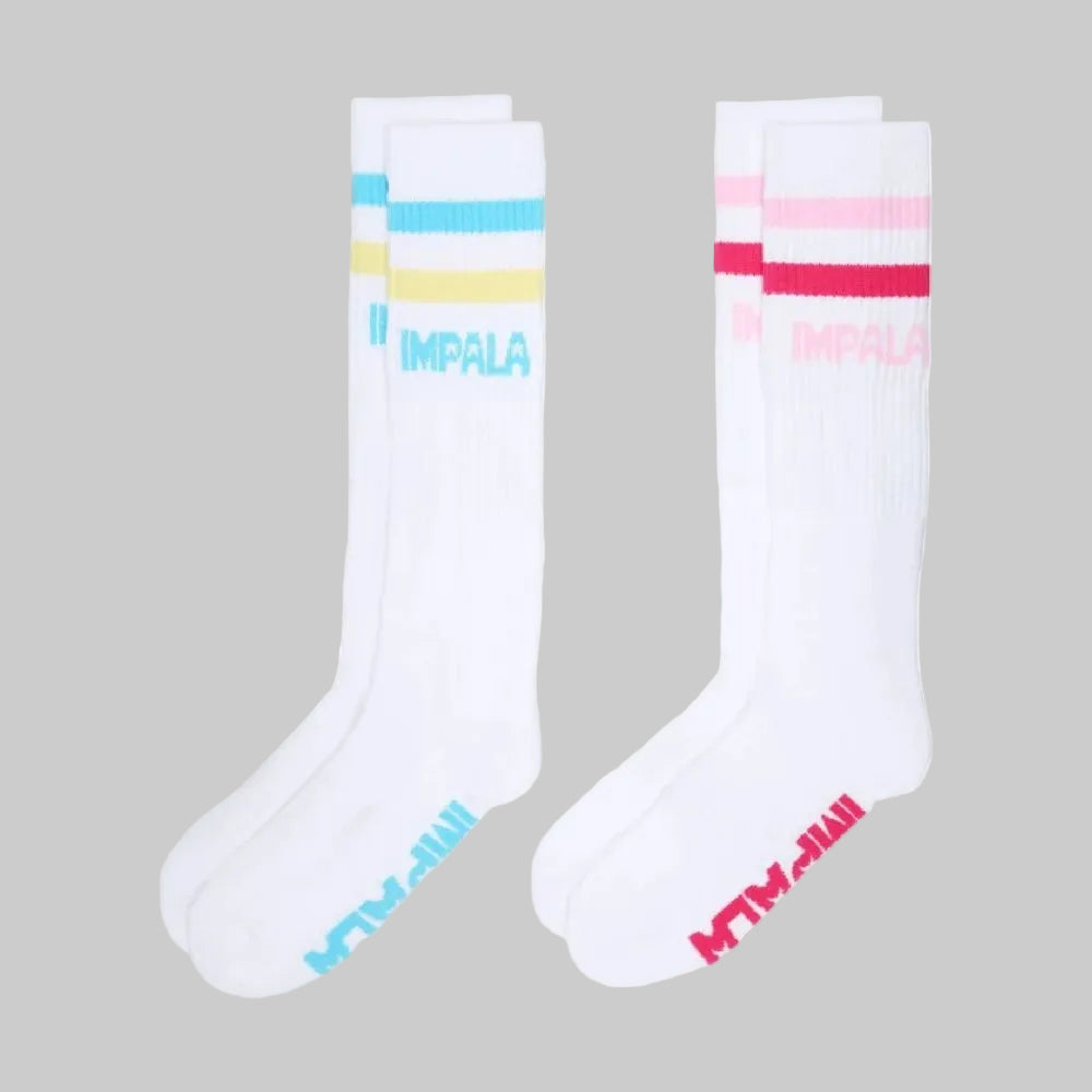 Impala Knee High Skater Socks White with stripes - Lucky Skates 