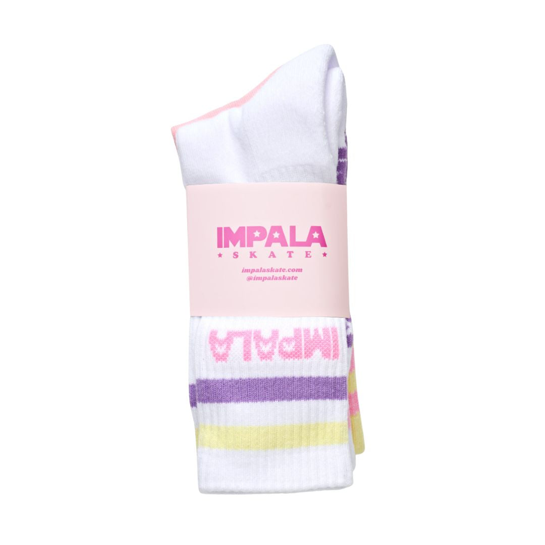 Impala Petal Skate Socks Pastel Pink Purple Yellow - 3 pack - Lucky Skates 