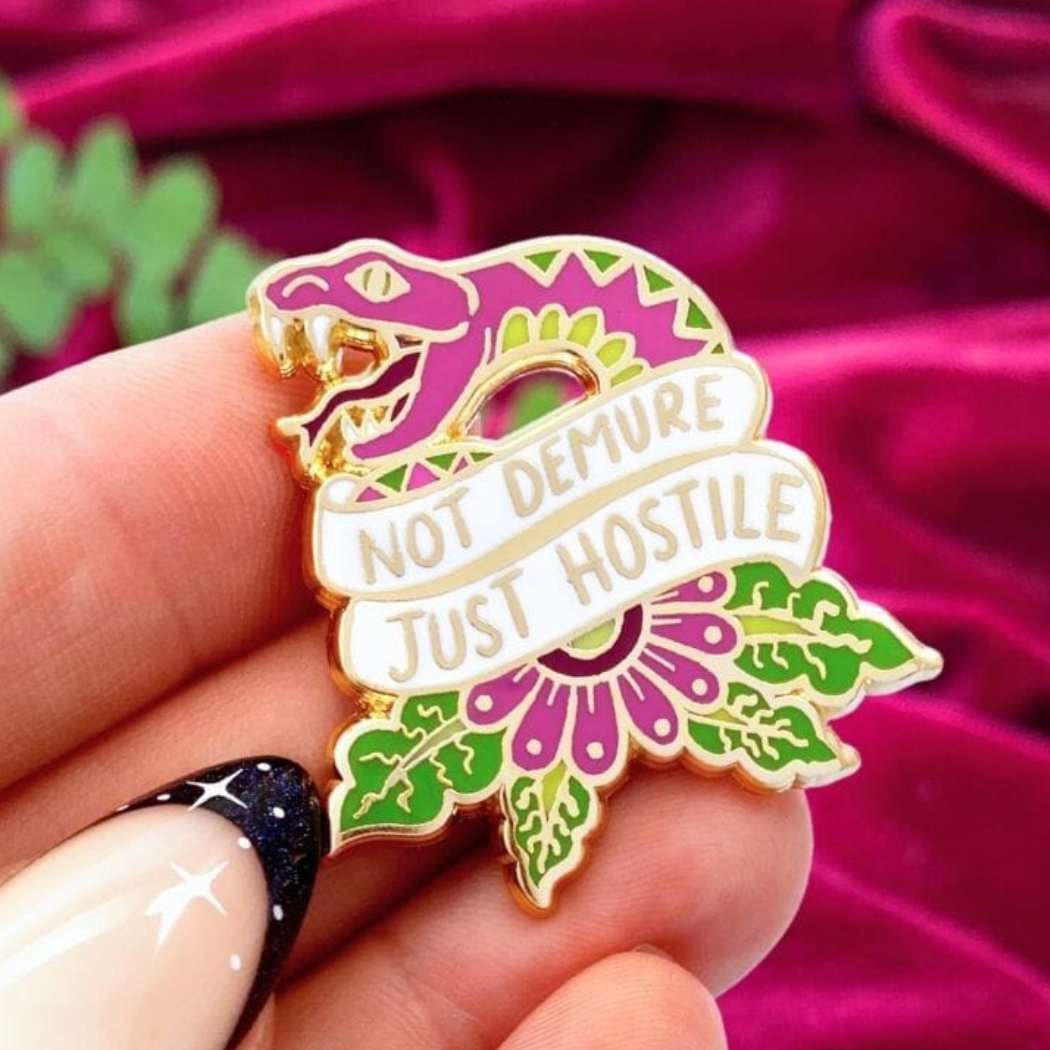 Jubly Umph Not Demure Just Hostile Snake Pin Lapel - Lucky Skates 